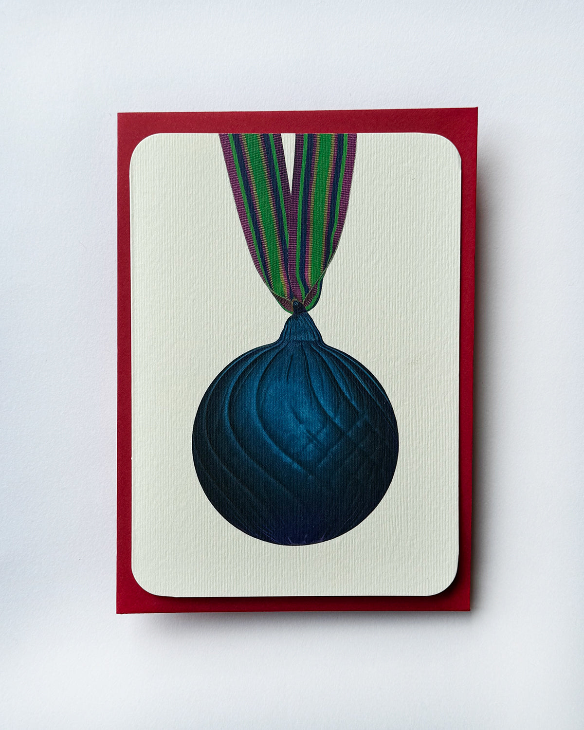 Christmas Baubles Greeting Card Marine Blue