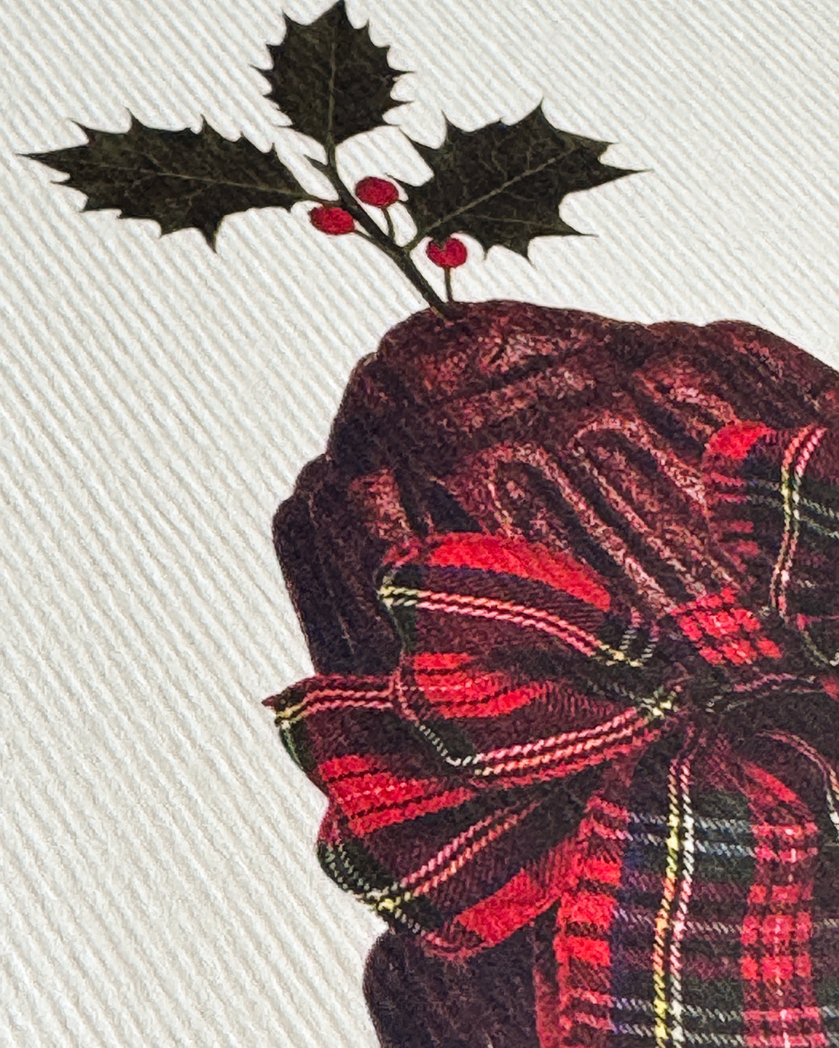 Christmas Plum Pudding Red Tartan Bow Greeting Card