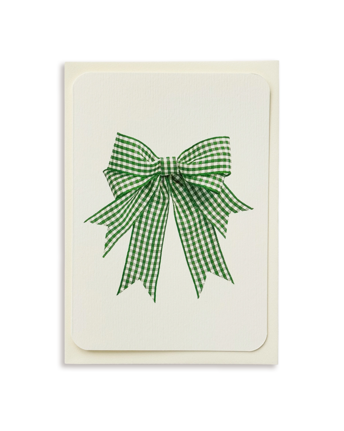 Double Tail Green Gingham Bow Greeting Card