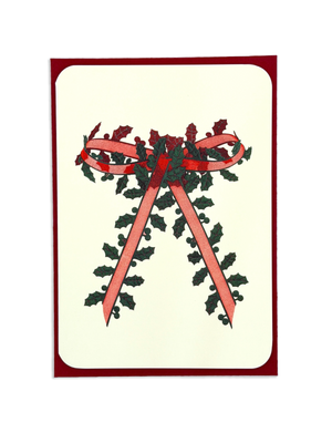 Christmas Holly Bow II Greeting Card