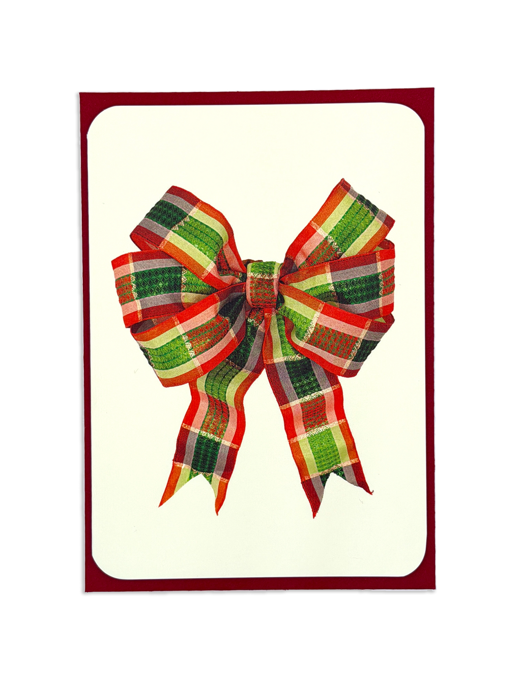 Red & Green Check Bow Greeting Card