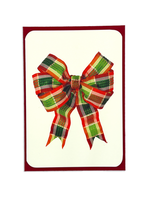 Red & Green Check Bow Greeting Card