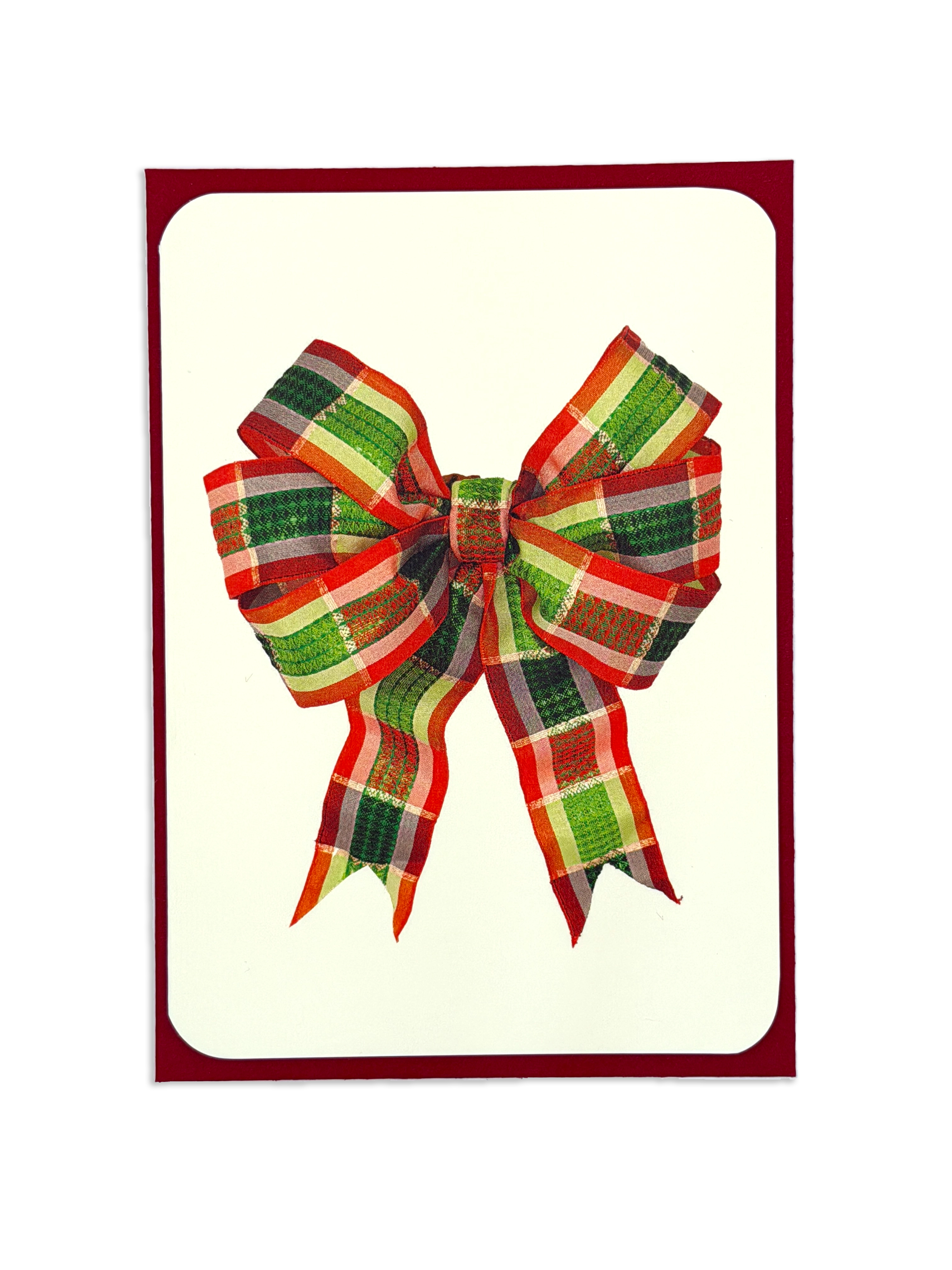 Red & Green Check Bow Greeting Card