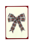 White, Green & Red Tartan Bow Greeting Card