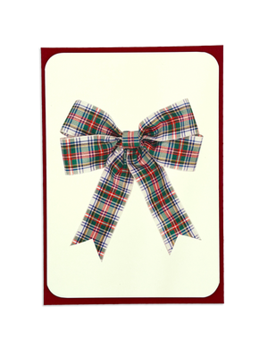 White, Green & Red Tartan Bow Greeting Card