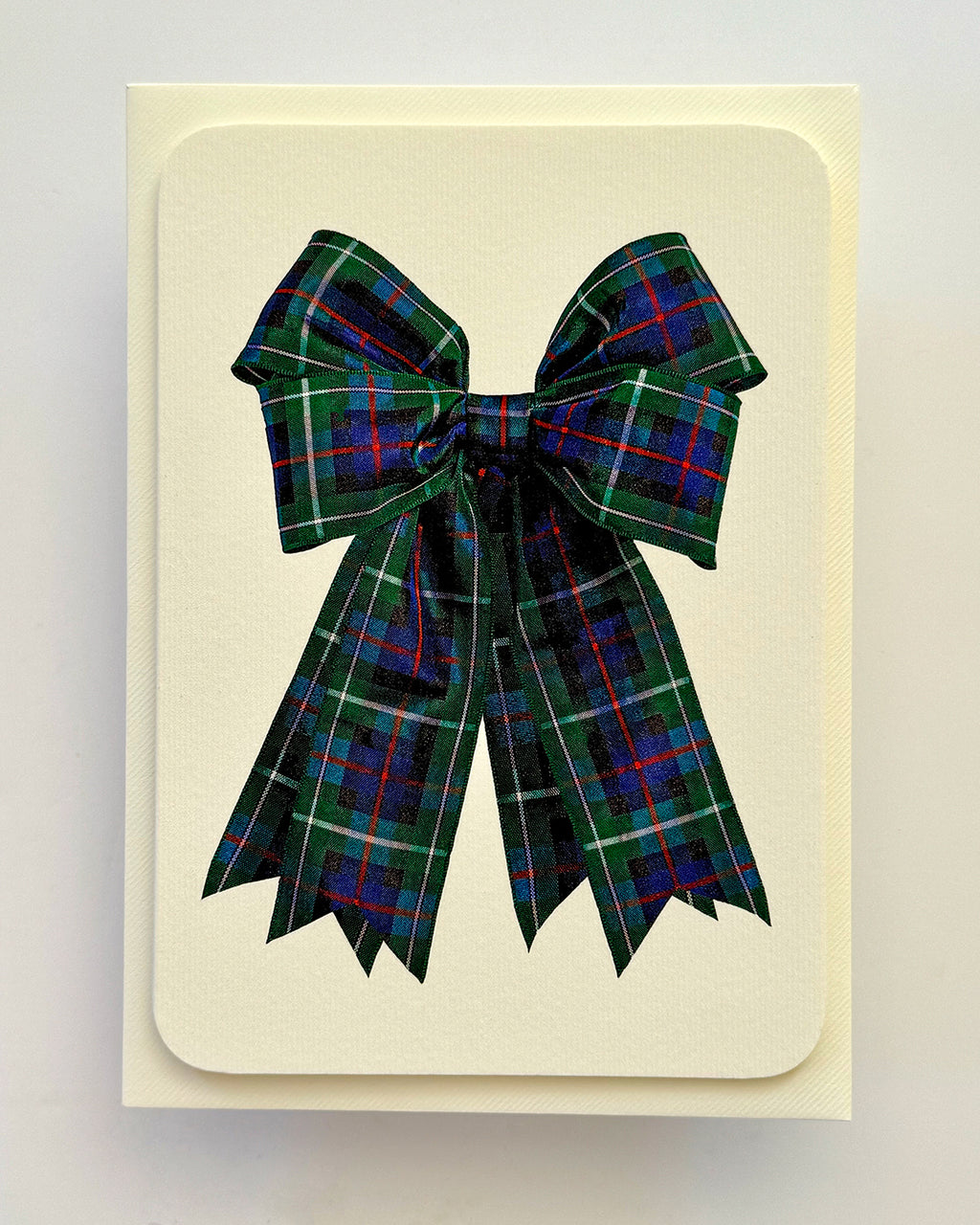 Blue & Green Tartan Bow Greeting Card