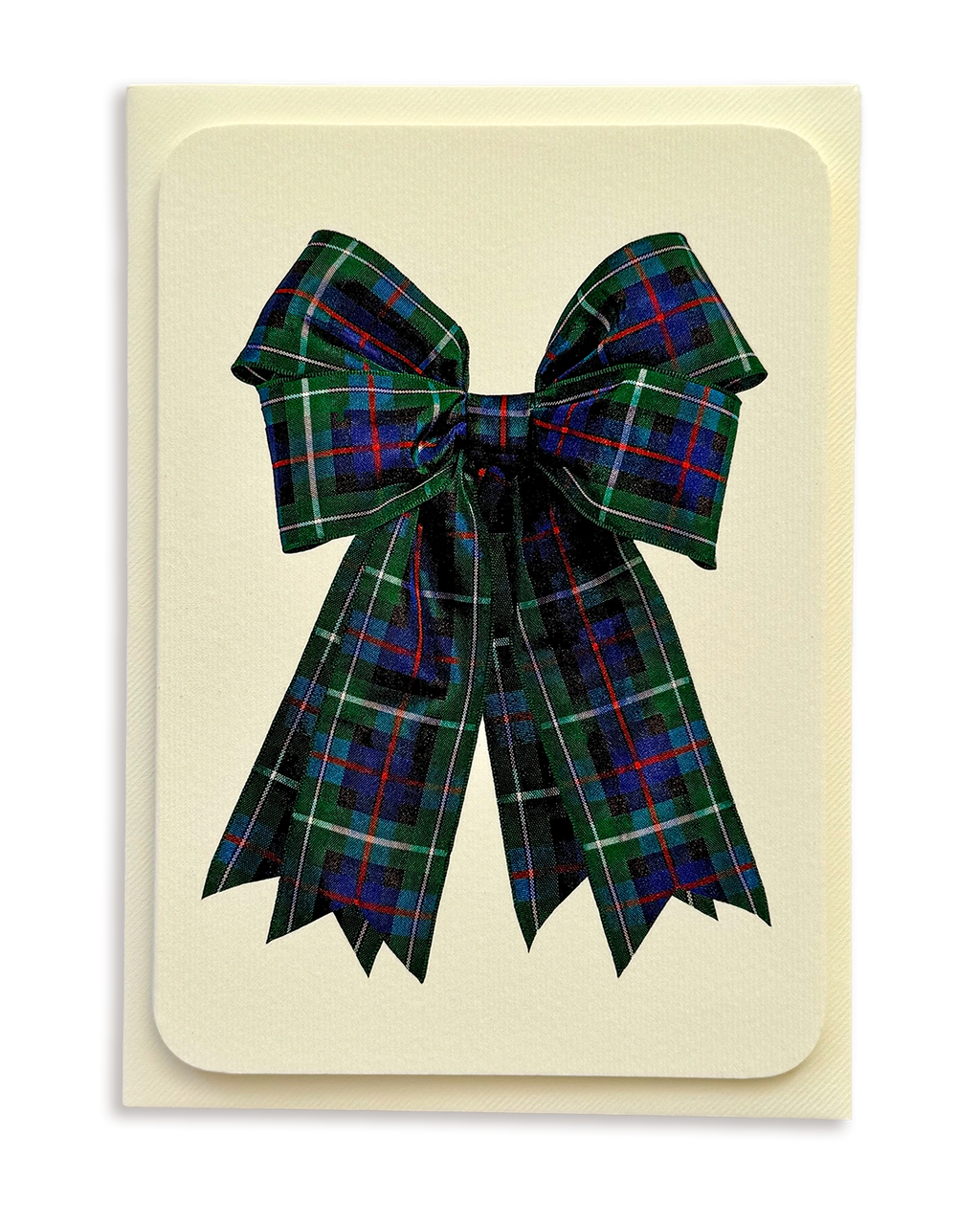 Blue & Green Tartan Bow Greeting Card