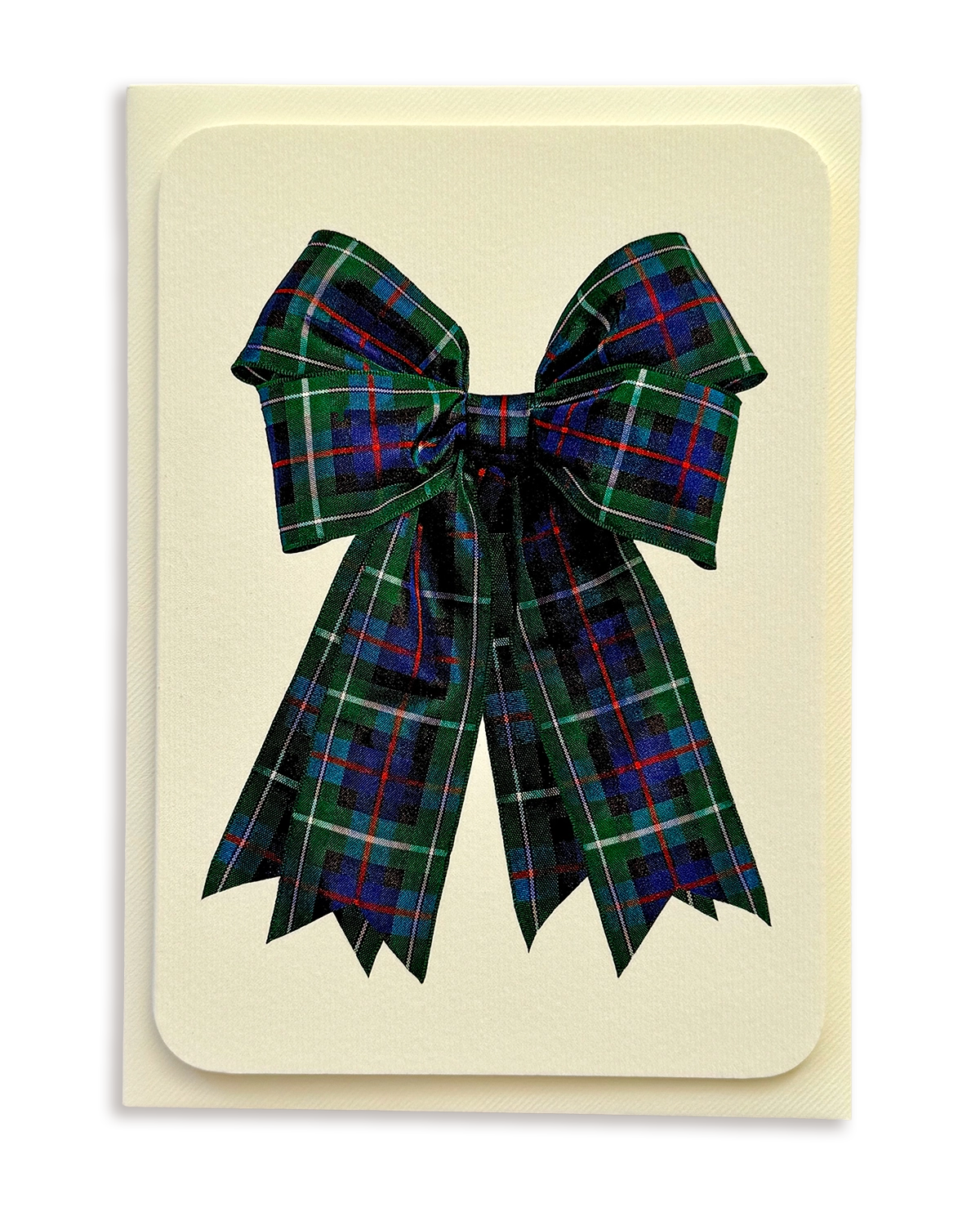 Blue & Green Tartan Bow Greeting Card