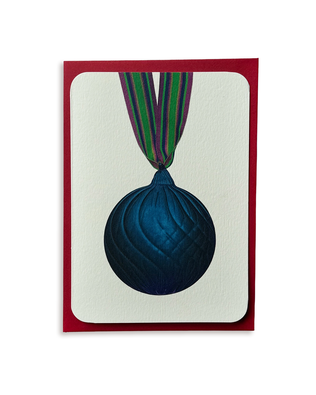 Christmas Baubles Greeting Card Marine Blue