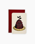 Christmas Plum Pudding Red Tartan Bow Greeting Card