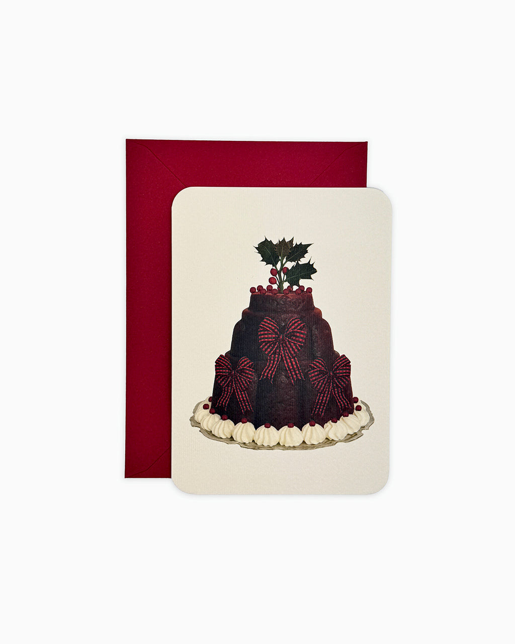 Christmas Plum Pudding Three Bows Greeting Card