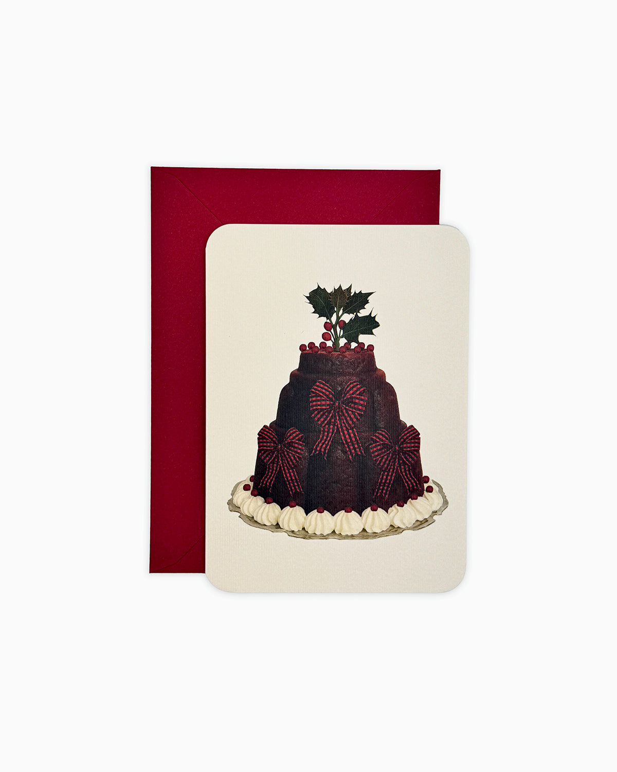 Christmas Plum Pudding Three Bows Greeting Card