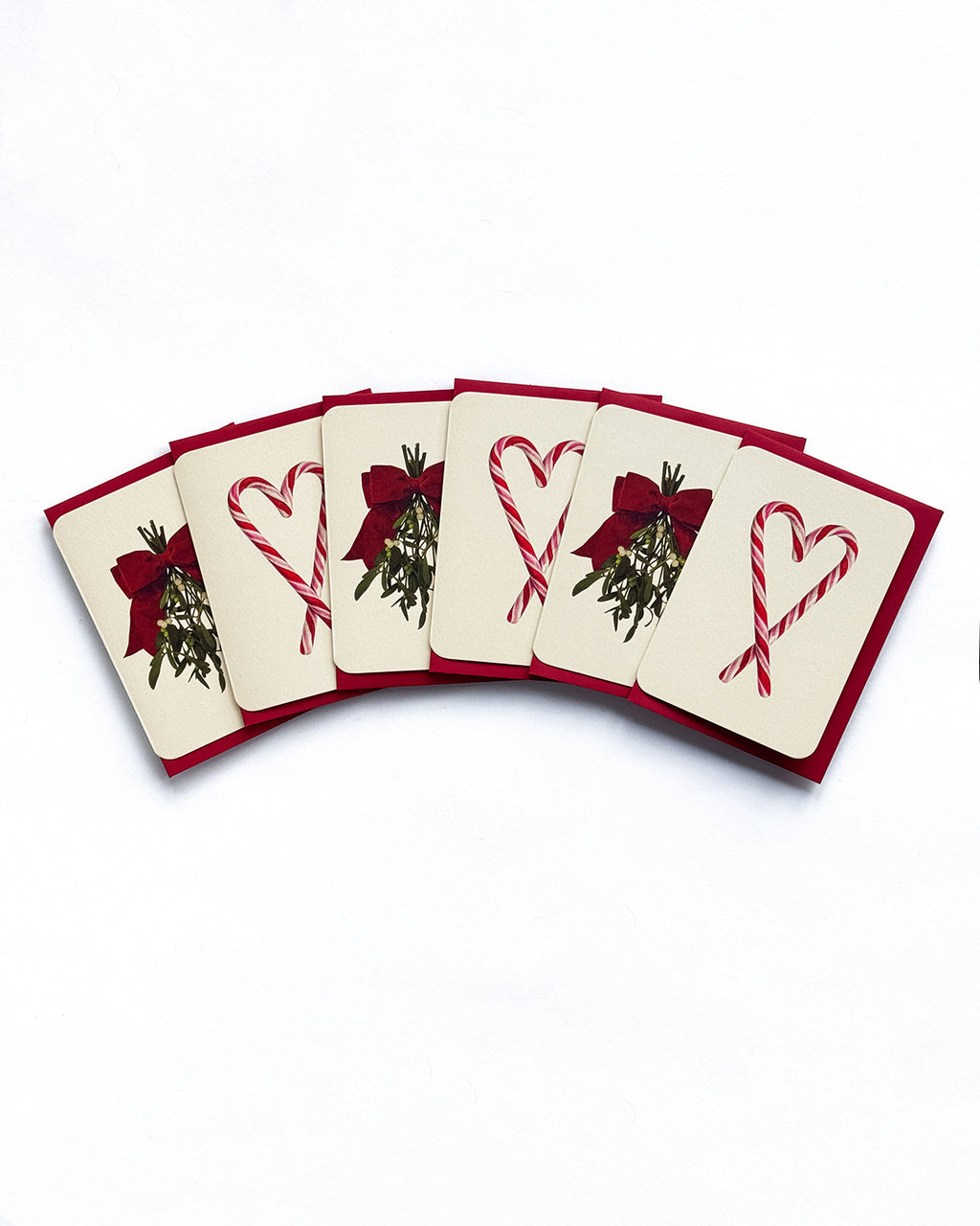 Christmas Mistletoe & Candy Cane Heart Mixed Set of 6 Greeting Cards