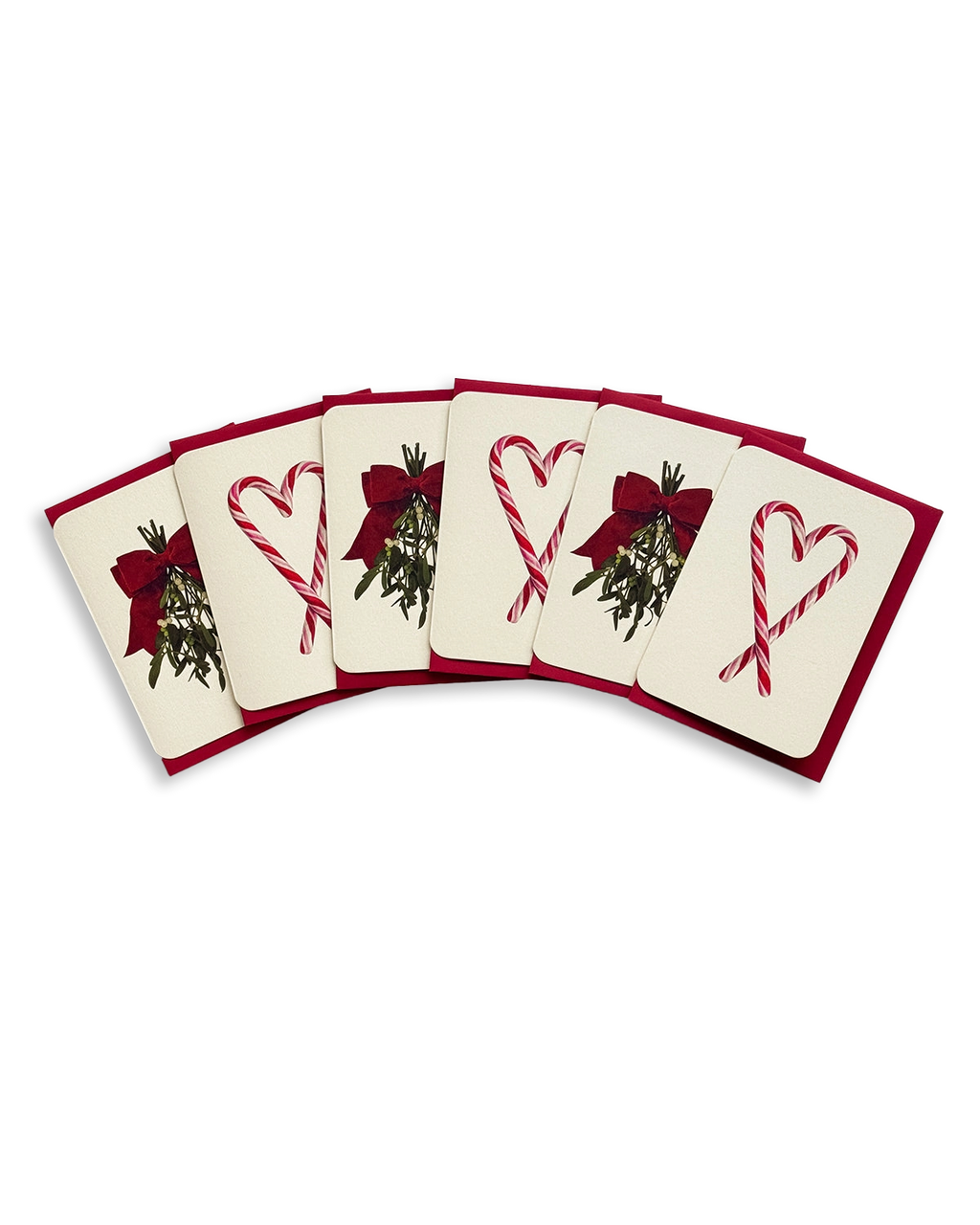 Christmas Mistletoe & Candy Cane Heart Mixed Set of 6 Greeting Cards