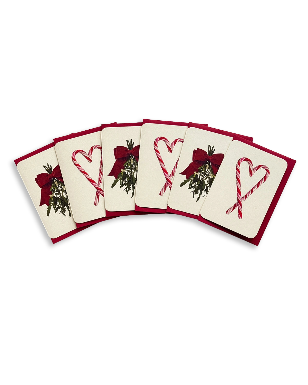 Christmas Mistletoe & Candy Cane Heart Mixed Set of 6 Greeting Cards