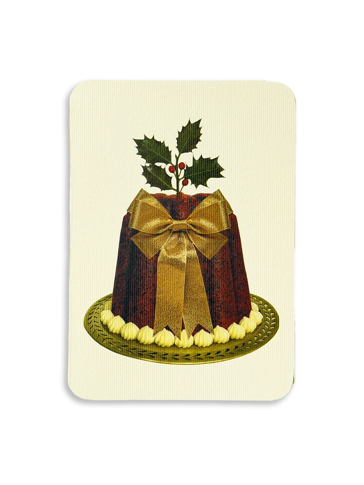 Christmas Plum Pudding Gold Bow Greeting Card