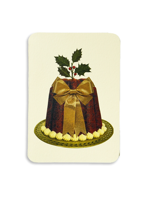 Christmas Plum Pudding Gold Bow Greeting Card