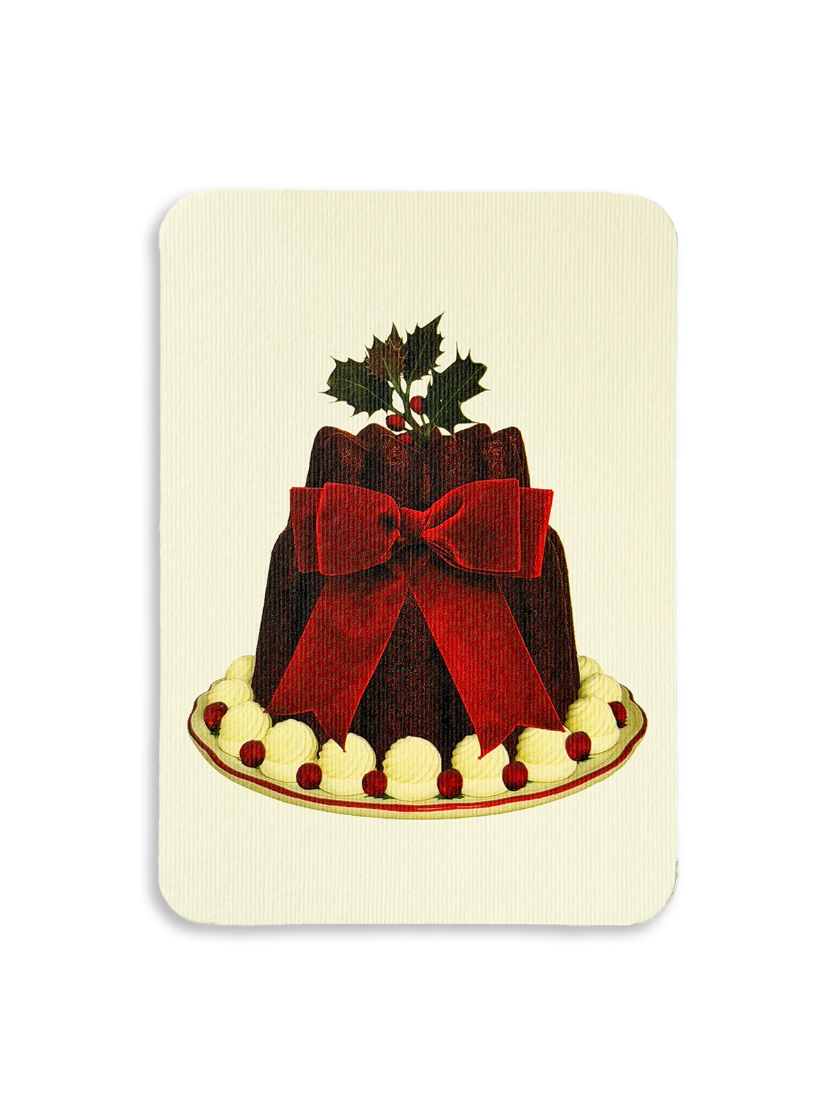 Christmas Plum Pudding Red Velvet Bow Greeting Card