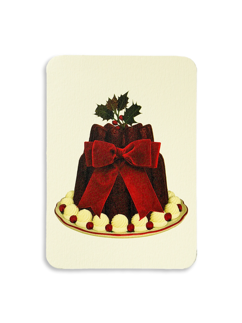 Christmas Plum Pudding Red Velvet Bow Greeting Card