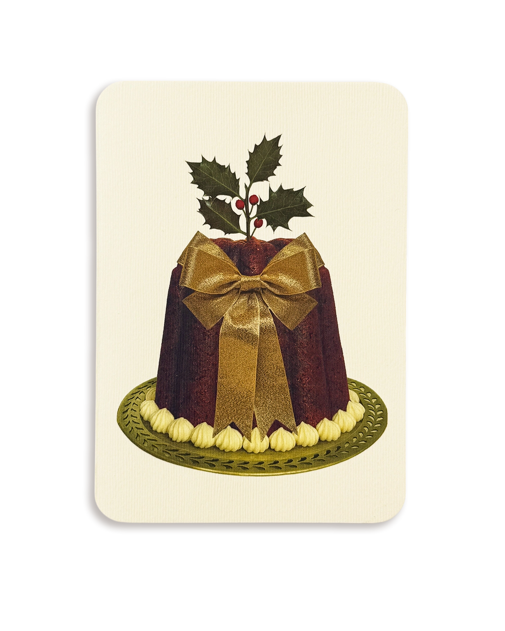 Christmas Plum Pudding Gold Bow Greeting Card