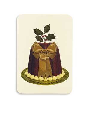 Christmas Plum Pudding Gold Bow Greeting Card