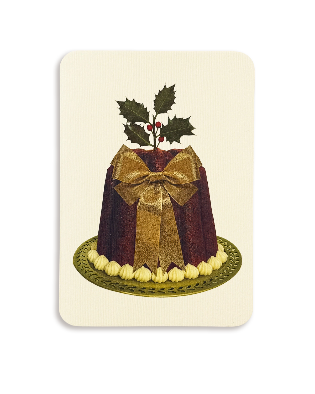 Christmas Plum Pudding Gold Bow Greeting Card