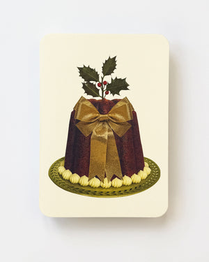 Christmas Plum Pudding Gold Bow Greeting Card