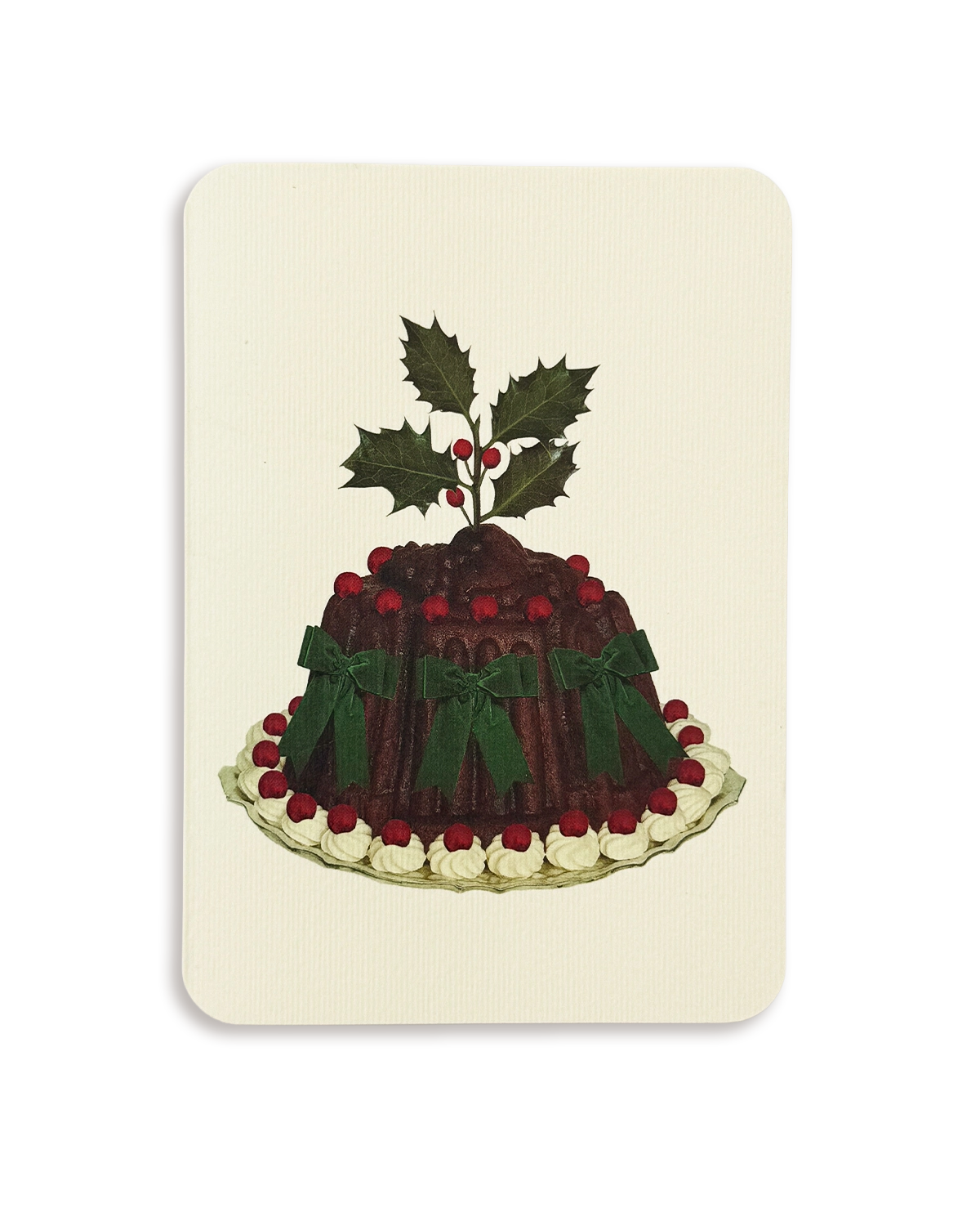 Christmas Plum Pudding Green Bows Greeting Card