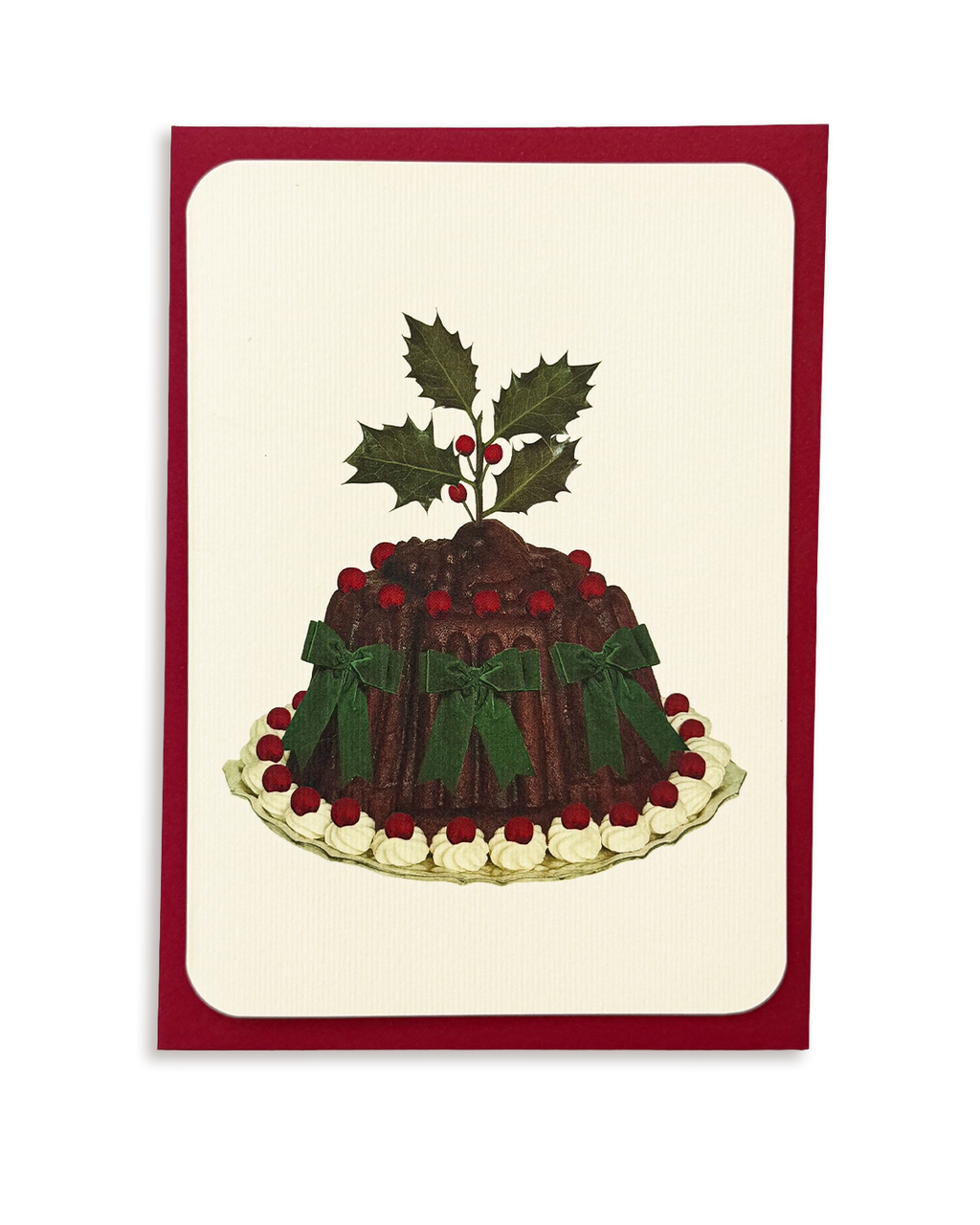 Christmas Plum Pudding Green Bows Greeting Card