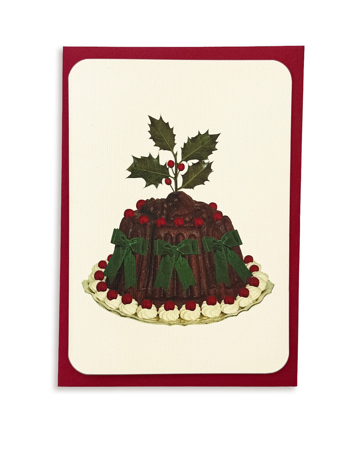 Christmas Plum Pudding Green Bows Greeting Card