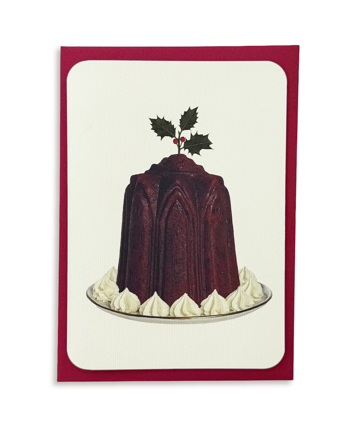 Christmas Plum Pudding Holly Greeting Card