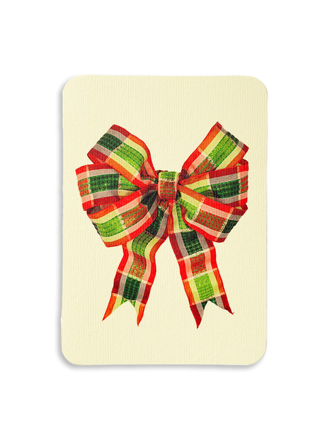 Red & Green Check Bow Greeting Card