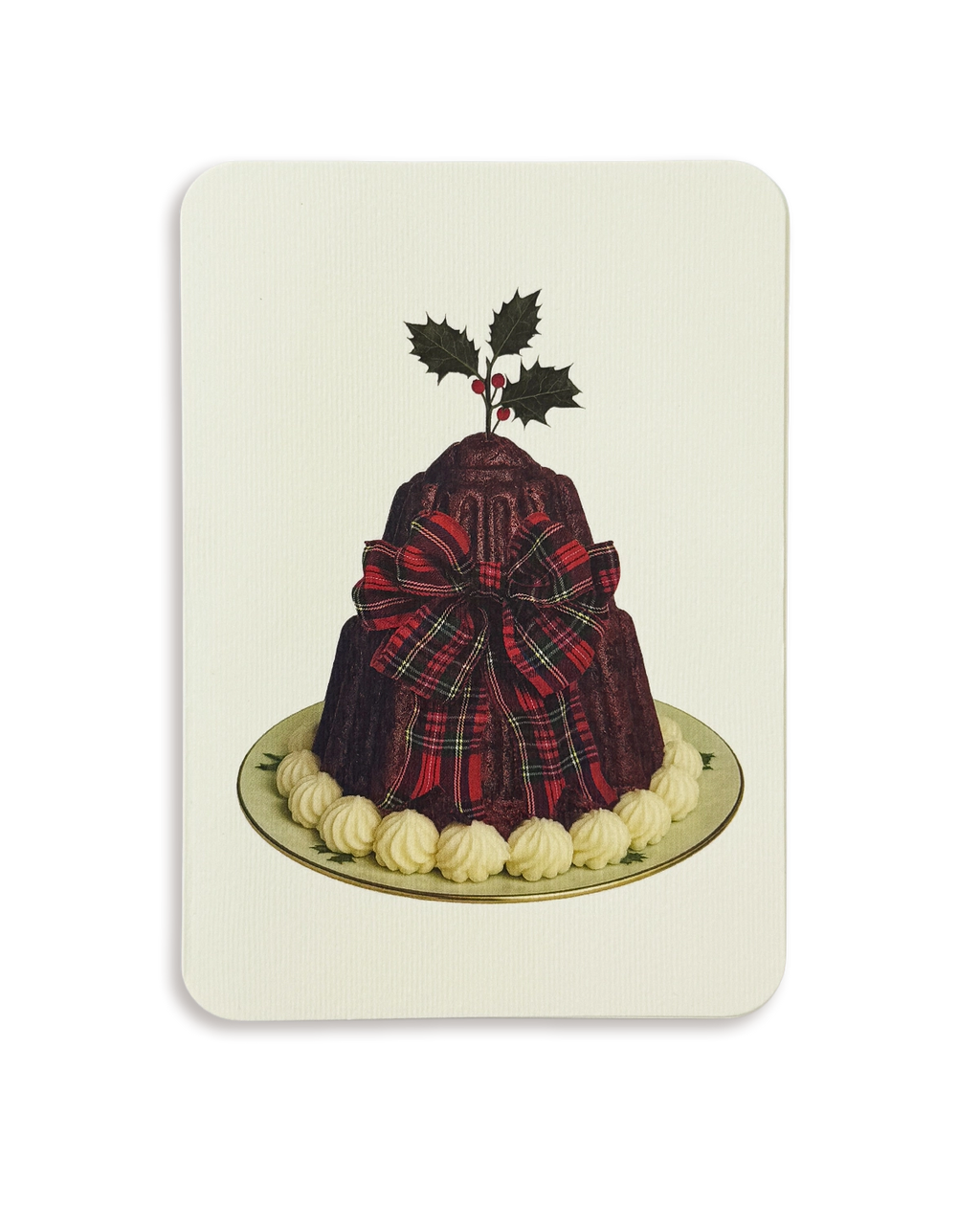Christmas Plum Pudding Red Tartan Bow Greeting Card