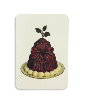 Christmas Plum Pudding Red Tartan Bow Greeting Card