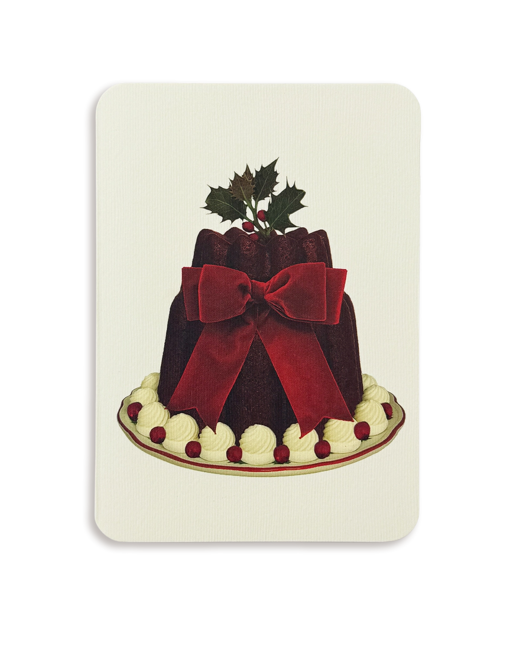 Christmas Plum Pudding Red Velvet Bow Greeting Card