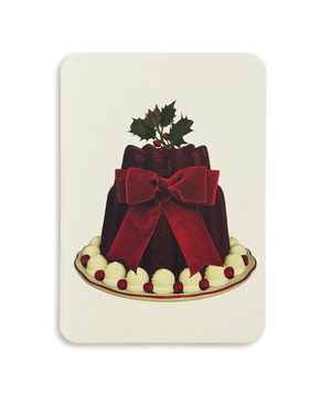 Christmas Plum Pudding Red Velvet Bow Greeting Card