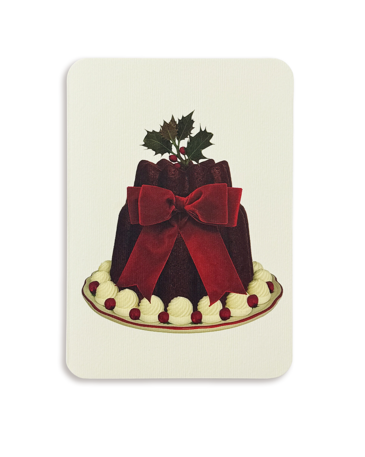 Christmas Plum Pudding Red Velvet Bow Greeting Card