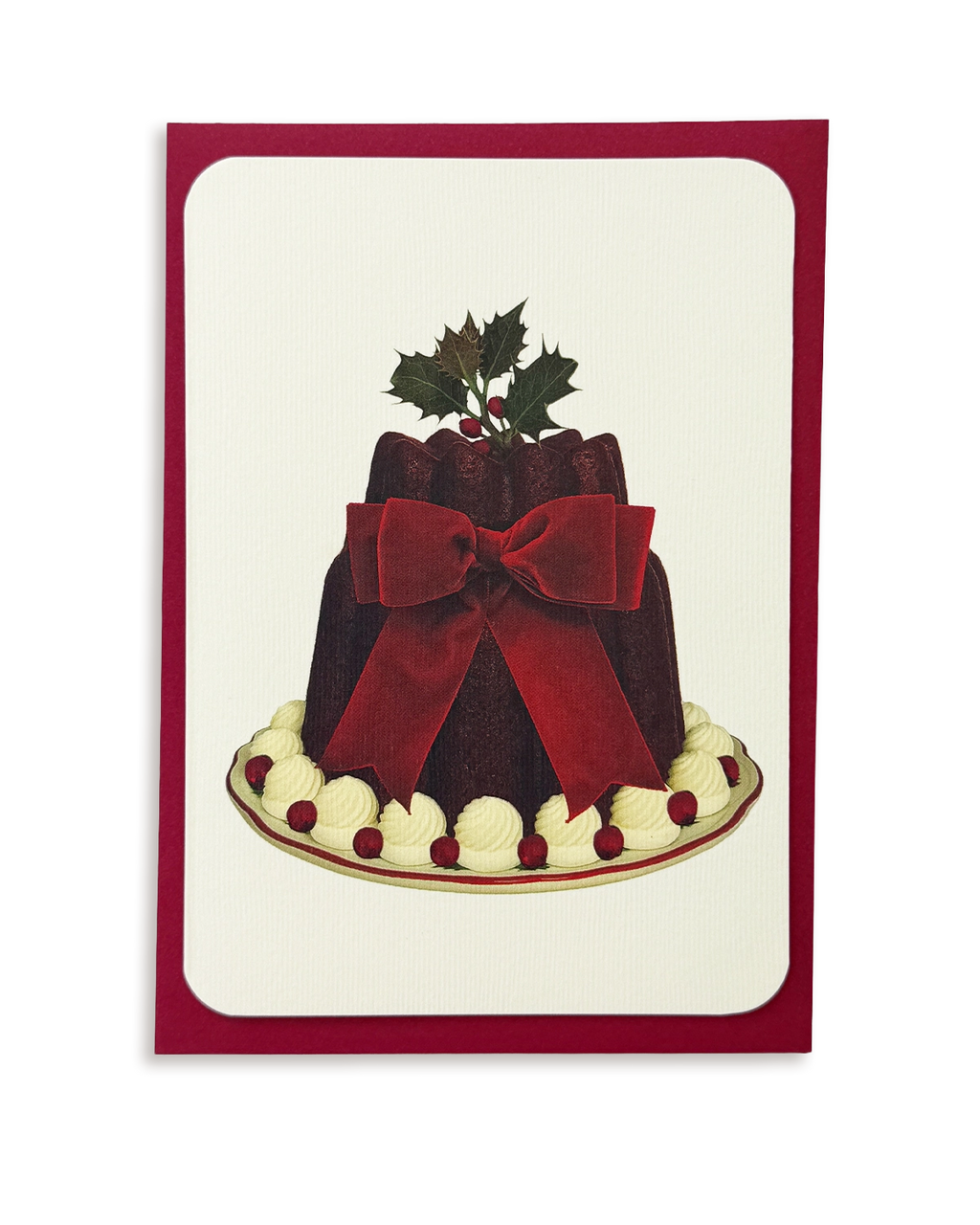 Christmas Plum Pudding Red Velvet Bow Greeting Card