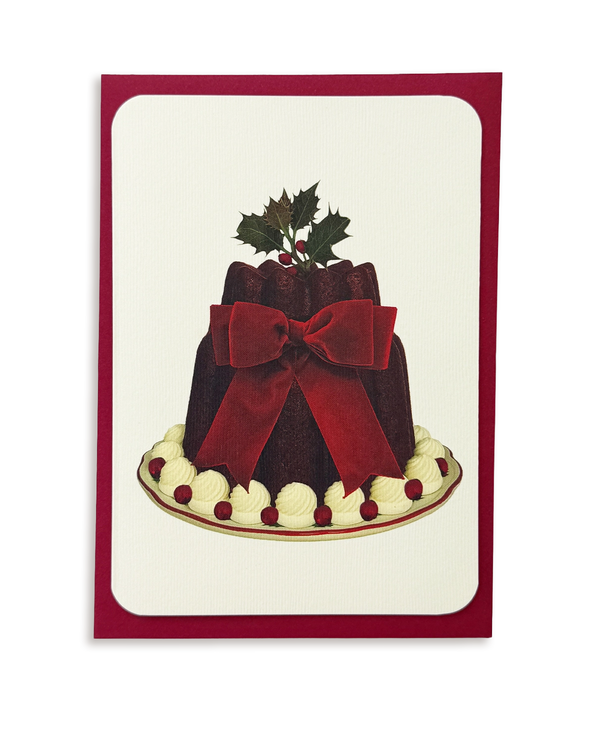 Christmas Plum Pudding Red Velvet Bow Greeting Card