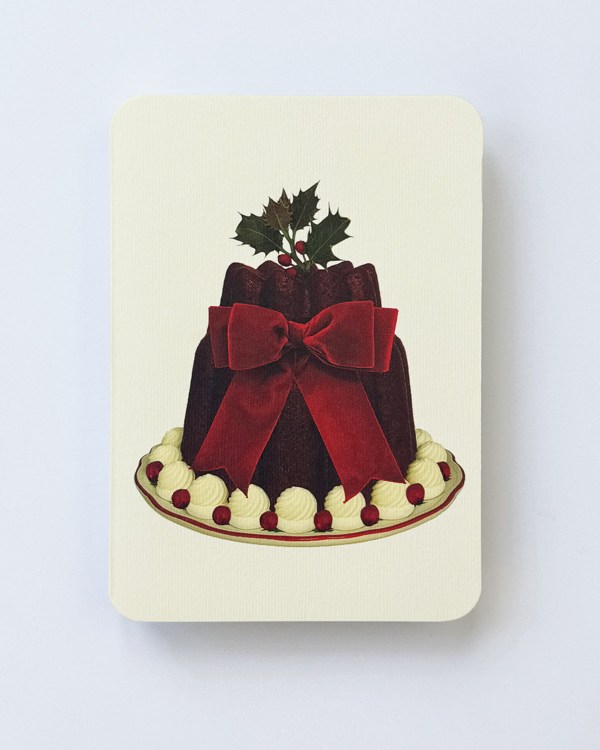 Christmas Plum Pudding Red Velvet Bow Greeting Card
