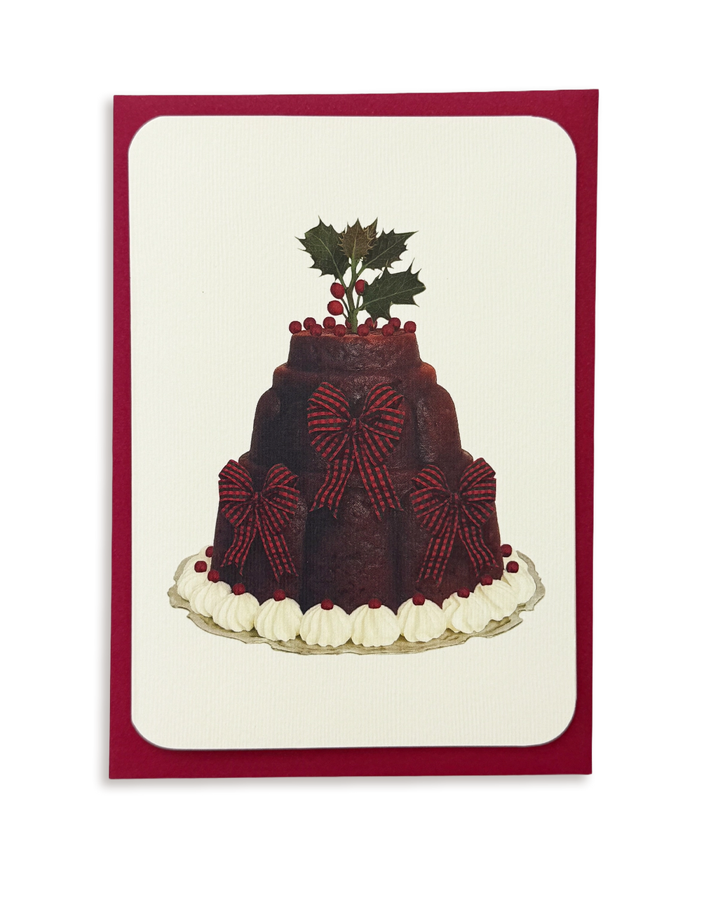 Christmas Plum Pudding Three Bows Greeting Card