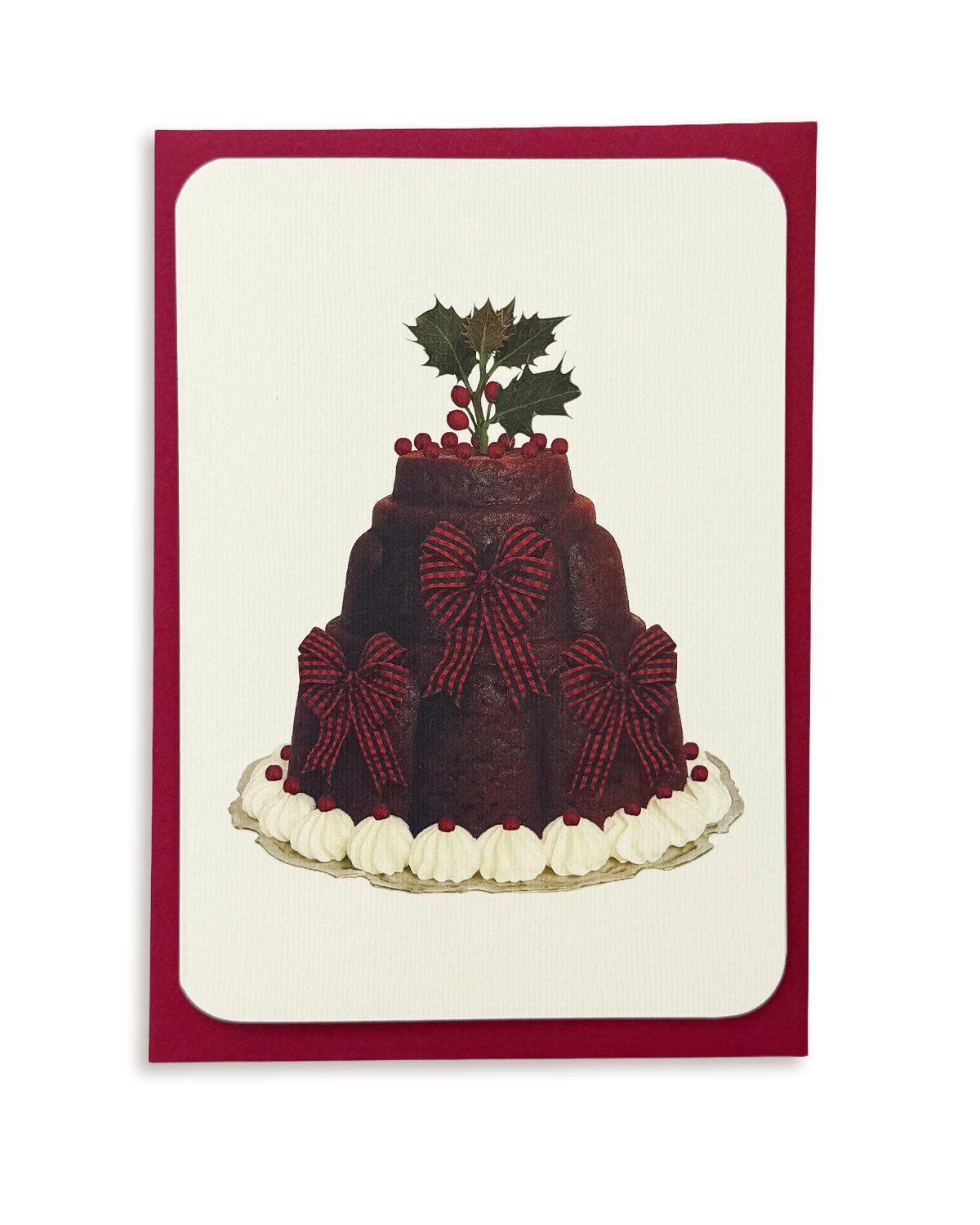 Christmas Plum Pudding Three Bows Greeting Card